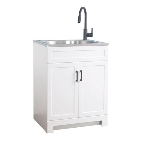 all-in-one stainless steel laundry sink with faucet and storage cabinet|glacier bay all in one sink.